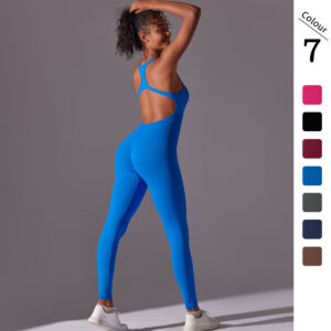 Tight Solid Colour One Piece Bodysuit Aerial Back Seamless Breathable Long Yoga Jumpsuit