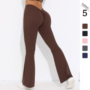 Solid Color Brushed V Waist High Waist Lift Hip Loose Casual Wide Leg Running Fitness Yoga Pants
